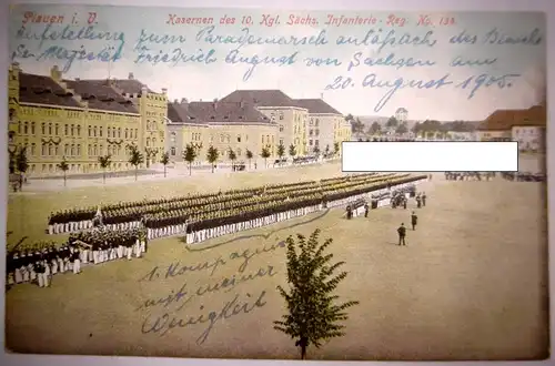 Alte PK "Kaserne des 10. Kgl. sächs. Infanteriereg. No. 134 Plauen i. V.", 1906