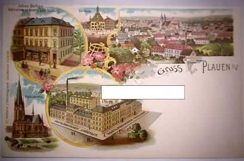 Alte PK "Gruss aus Plauen i. V.", Dt. Reichspost Postkarte , ungel. (um 1900)