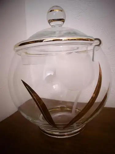 Tolles Vintage Bowle-Set in golddurchwirktem floralem Design mit 6 Gläsern