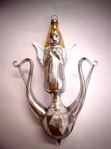 Wunderschöner nostalgischer Christbaumschmuck "Lyra mit Engel", Länge 12,5 cm