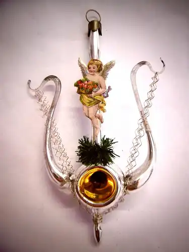 Wunderschöner nostalgischer Christbaumschmuck "Filigrane Lyra mit Engel"