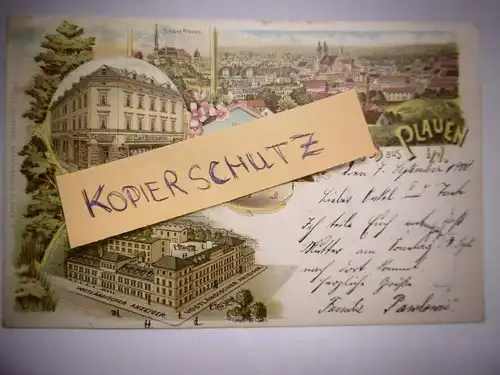 Alte Postkarte / Ansichtskarte "Gruss aus Plauen i. V." , gelaufen in 1900