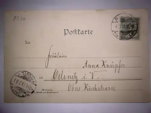 Alte Postkarte / Ansichtskarte "Gruss aus Plauen i. V." , gelaufen in 1898
