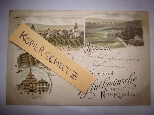 Alte Postkarte / Ansichtskarte "Gruss aus Plauen" (Vgtl.), gel. 1895
