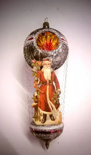 Wunderschöner Nostalgie-Christbaumschmuck "Ballon mit Weihnachtsmann", L. 16 cm