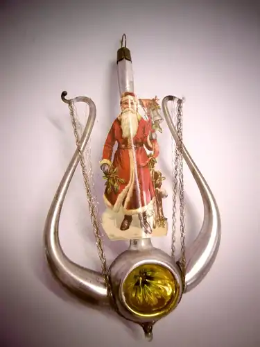 Wunderschöner Nostalgie-Christbaumschmuck "Lyra mit Weihnachtsmann", L. ca. 12cm