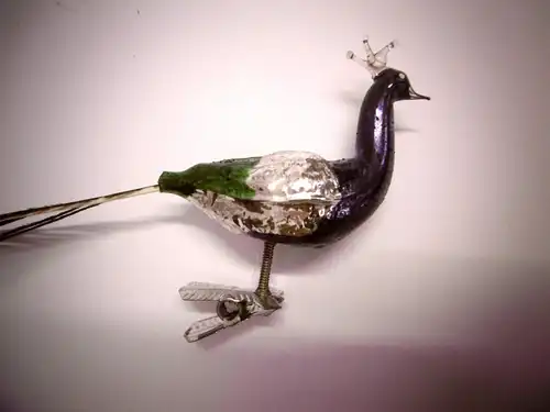 Wunderschöner Nostalgie-Christbaumschmuck "Pfau mit echter Feder", L. ca. 30 cm