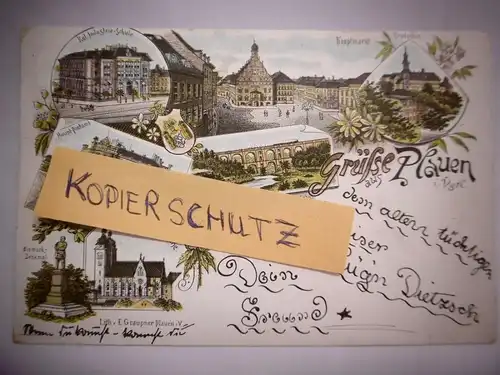 Alte Ansichtskarte / PK "Plauen i. Vgtl. ", gel. um  1900
