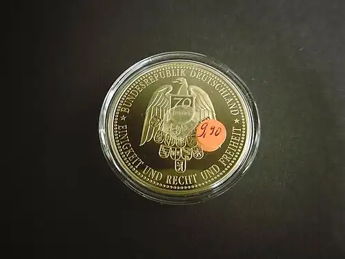 Wunderschöne Gedenkmedaille "Einführung der dt. Währung", goldfarben, Ø 4 cm