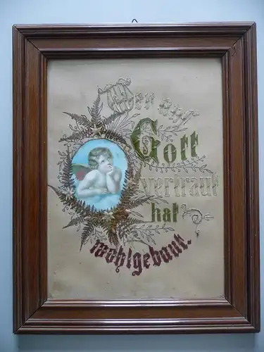 Spruchbild Segen Haussegen gestickt mit Engel ca. 1920