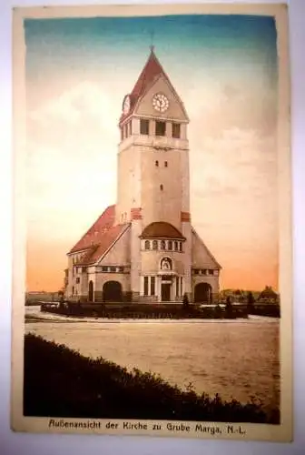 Alte Postkarte " Kirche Grube Marga , N.-L." aus 1916