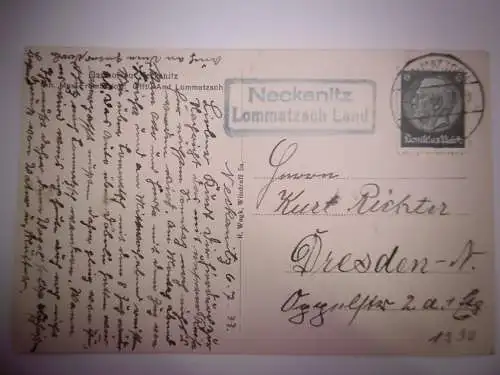 Alte Postkarte "Gruss aus Neckanitz (Lommatzsch)", gelaufen 1933