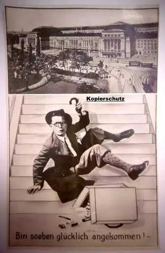 Alte Postkarte "Bin soeben glücklich angekommen, Gruss aus Leipzig", gel. 1938