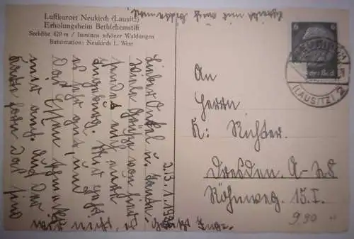 Alte Postkarte "Luftkurort Neukirch Lausitz, Erholungsheim Bethlehemstift", gel.