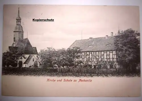 Alte Postkarte "Kirche und Schule zu Neckanitz", gelaufen 1942