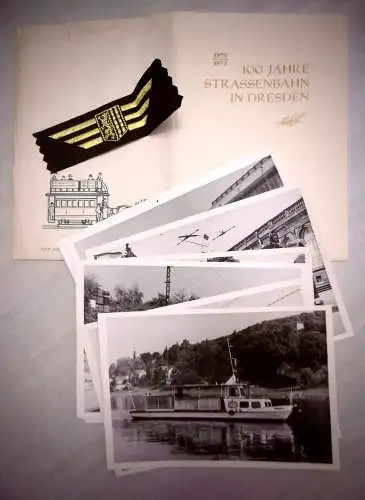Sammlung "100 Jahre Strassenbahn in Dresden 1872-1972", 9 Fotokarten+1 Abzeichen