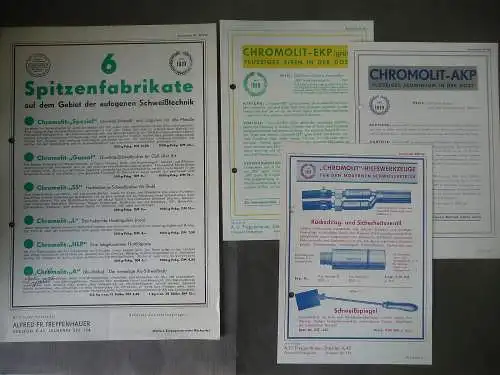 4 Flugblätter Reklame Chromolit Schweißtechnik Schweißpulver / A.F. Treppenhauer