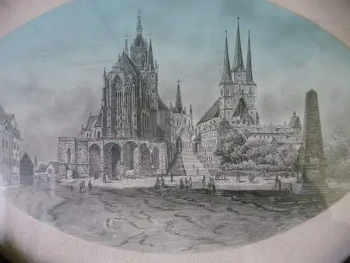 Ansicht Erfurt Dom Severikirche Handzeichnung? gerahmt oval