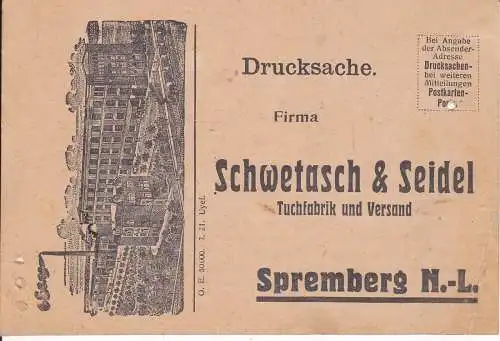 Druckache Postkarte Bestellschein Tuchfabrik Schwetasch & Seidel Spremberg NL