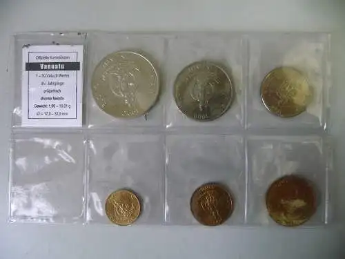 Kursmünzensatz Vanuatu 6 Kursmünzen 1 - 50 Vatu 1990-2002