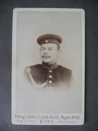 Orig. Foto Kabinettkarte CdV Soldat Porträt / Sachsen Artillerie Regt. 28 Pirna