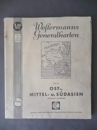 Westermanns Generalkarte Ostasien Südasien China Mandschukuo 1941