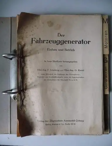 Mappe Loseblattsammlung "Der Fahrzeuggenerator" Lösekrug/Riedel 1944