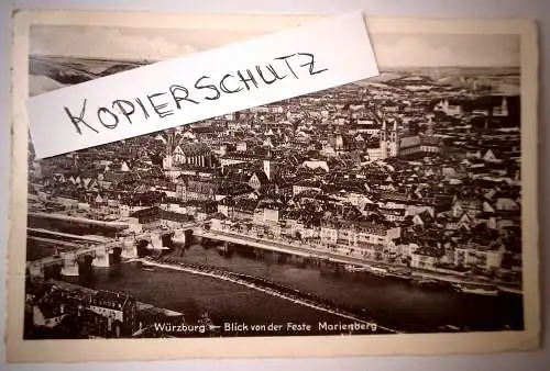 Alte Postkarte "Würzburg - Blick von der Feste Marienberg", gel. 1936