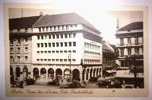 Alte Postkarte "Berlin Unter den Linden/Friedrichstraße", 1930er J., ungelaufen