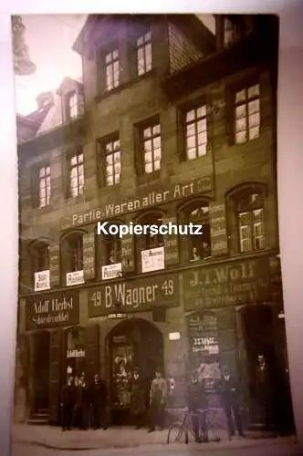 Alte Echtfotopostkarte "Breite Strasse Nürnberg" mit Geschäften, gelaufen. 1913