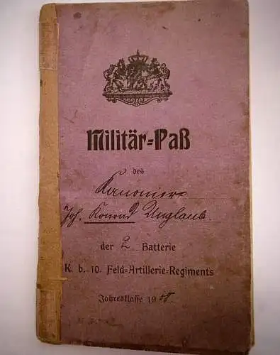 Originaler Militärpaß eines Soldaten des 10. Feldatillerie Regiments von 1908