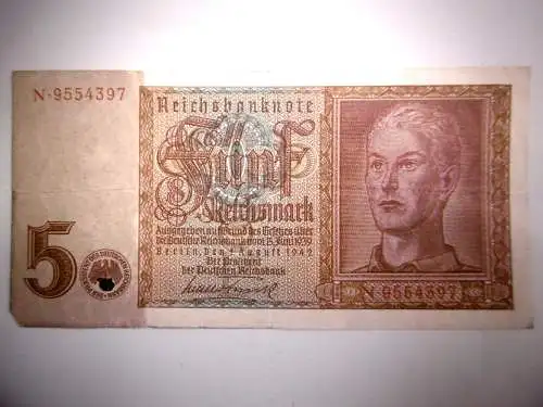 Alte Baknnote 5 Reichsmark von 1942