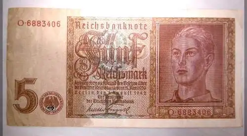 Alte Baknnote 5 Reichsmark von 1942