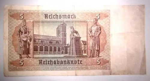 Alte Baknnote 5 Reichsmark von 1942