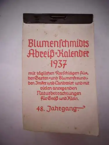 Alter Abreiß-Kalender 1937 Blumenschmidts, komplett
