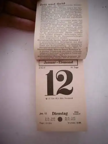 Alter Abreiß-Kalender 1937 Blumenschmidts, komplett