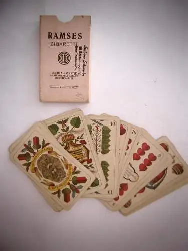 Altes Kartenspiel mit Werbung für Ramses Zigarette, Jasmatzi Dresden