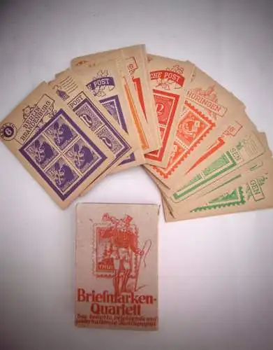Altes Kartenspiel "Briefmarken Quartett" in original Packung, Fa. Re-ll-Spiele