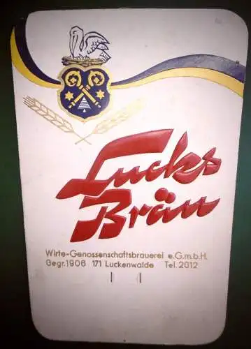 Altes Pappschild / Reklame-Tafel für Abreißkalender "Lucks Bräu", um 1950