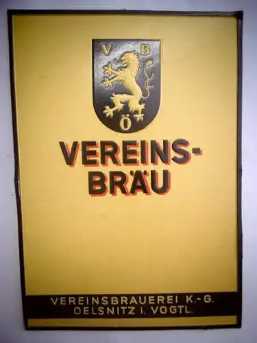 Altes Pappschild / Reklame-Tafel für Abreißkalender "Vereins-Bräu Oelsnitz Vgtl"