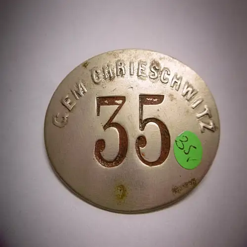 Alte Anstecknadel "GEM Chrieschwitz 35 ", Plauen im Vogtland
