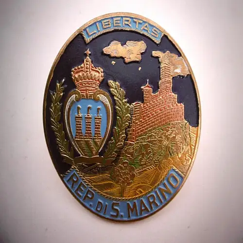 Schöne alte Autoplakette "Rep. di S. Marino", Metall, Ø ca. 7 cm