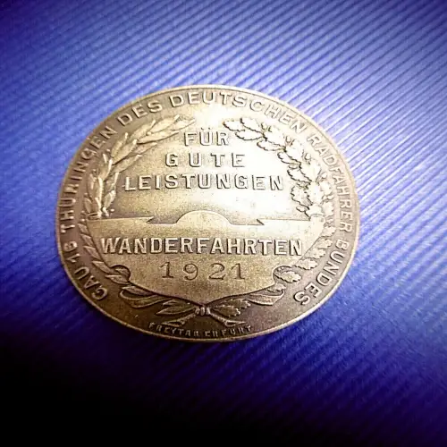 Altes Abzeichen/ Anstecknadel "Für gute Leistungen der thür. Radfahrer 1921"