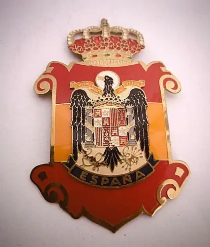 Schöne altes Emaille-Autoemblem Spanien "Espana", ca. 10,5 x 6,8 cm, farbig