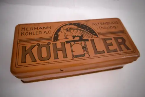 Schöne alte Blechdose Fa. Köhler A - G aus Altenburg, ca. 16,5 x 7,5 x 4,5 cm