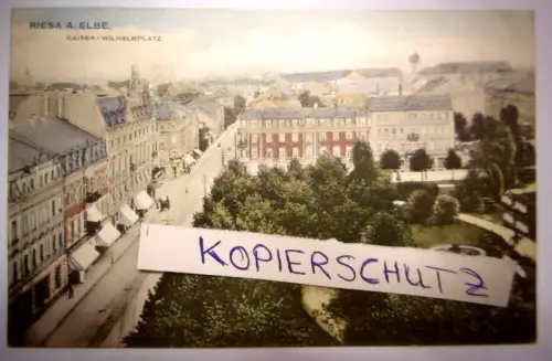Alte Postkarte "Riesa a. Elbe Kaiser Wilhelm Platz", gel. 1907