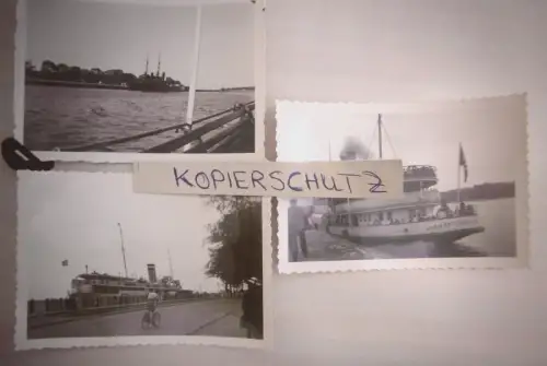 3 alte Echtfotos von Agfa Lupex "Fähre Rügen 1936"