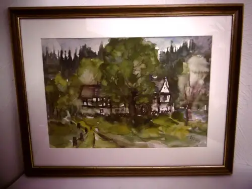 Schönes Aquarell "Lochbauer", Enno Büttner Plauen / Jößnitz, gerahmt Passpartout