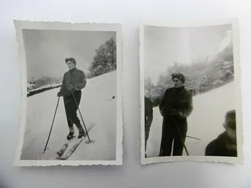 2 alte Fotos einer feschen Skifahrerin