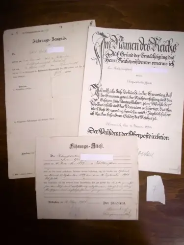 Konvolut Dokumente/Urkunden/Führ.Zeugnis für einen Postschaffner um 1900